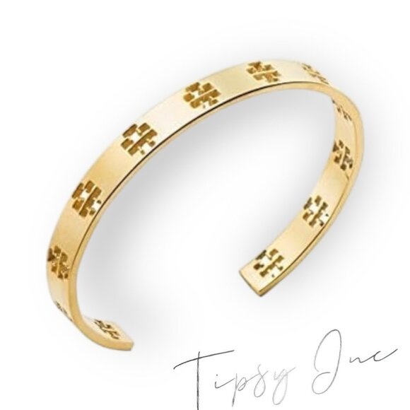 TORY BURCH Gold Pierced Logo Cuff Bracelet - Picture 1 of 5